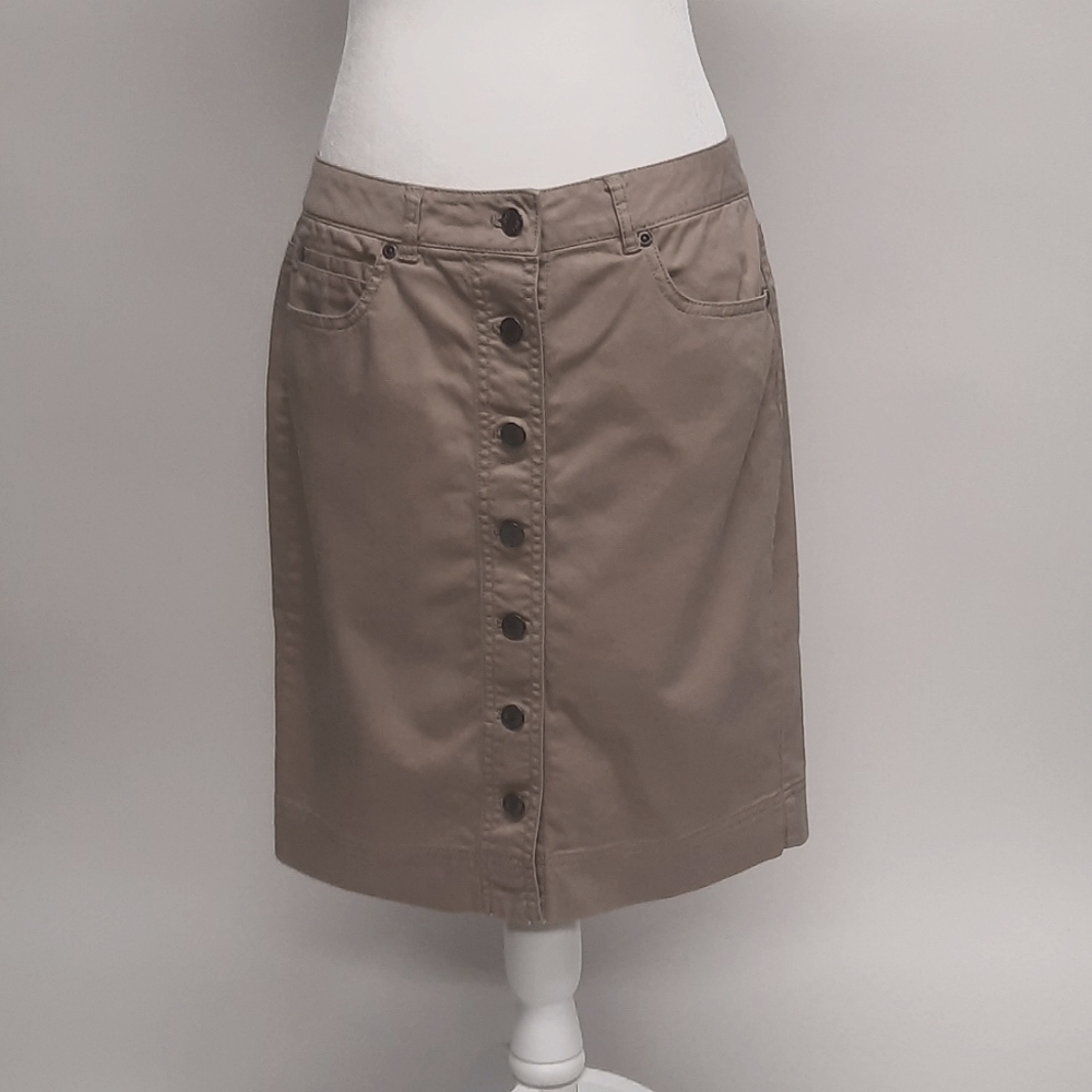J. Jill Womens Khaki Button Front Straight Skirt, Size 4